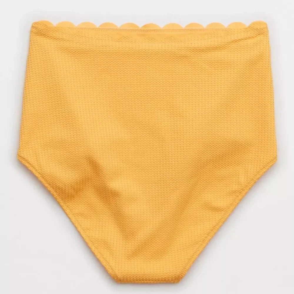 Aerie NWT Waffle Scalloped High Waisted Bikini Bottom in Petal Orange
